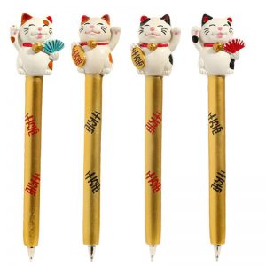 Kugelschreiber: Maneki Neko Glückskatze Tinte Farbe Schwarz - Lucky Braun-Weiß Katze