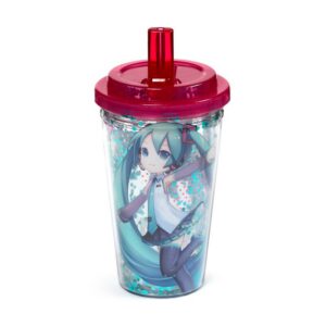 Hatsune Miku Becher mit Flip Strohhalm & Deckel 500ml
